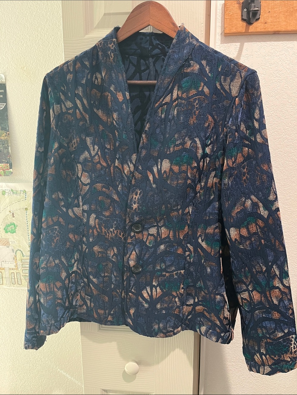 Handmade Womens Navy Abstract Print Jacket